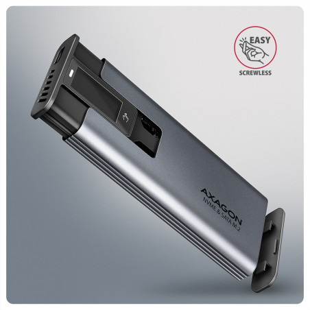 AXAGON External USB-C 10Gbps metal box with info display for M.2 NVMe and SATA SSD | EEM2-SD2
