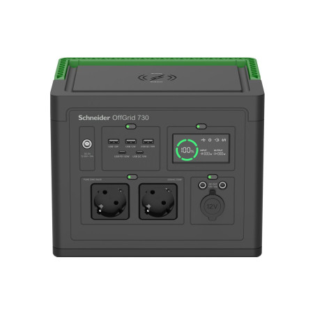 Schneider Electric OffGrid Portable Power Station 730, 738Wh Lithium-ion, LCD, 2 CEE 7/3 Schuko outlets, Sinewave, 3 USB-A, 2 US