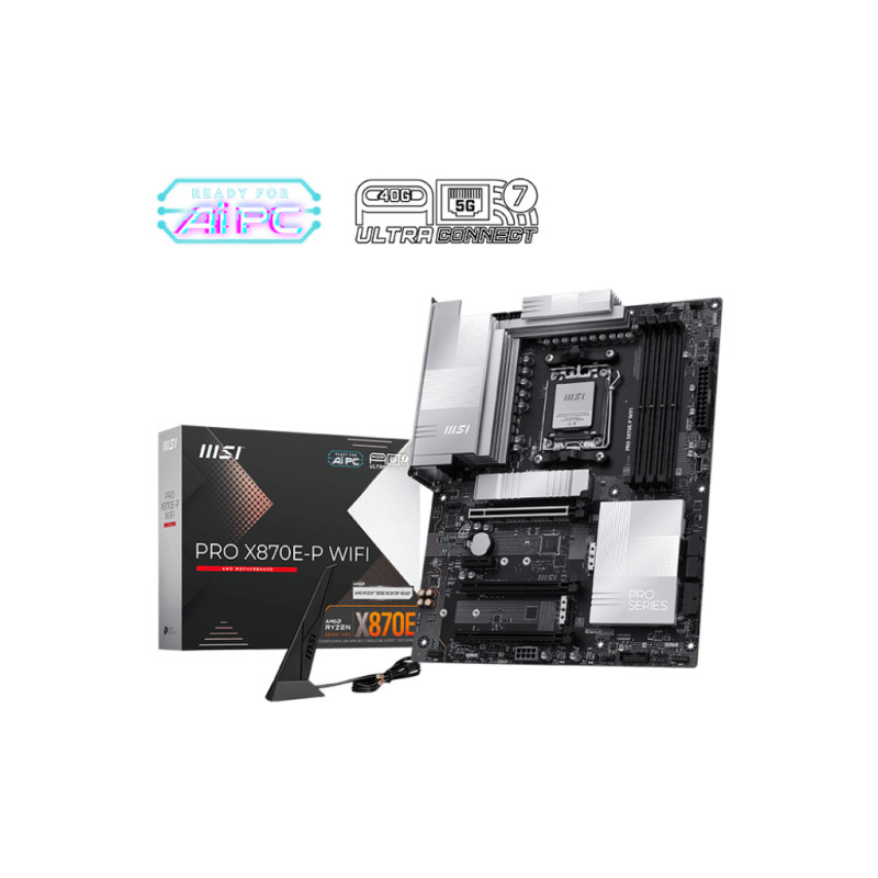 MSI PRO X870E-P WIFI | Processor family AMD | Processor socket AM5 | DDR5 UDIMM | Supported hard disk drive interfaces SATA, M.2