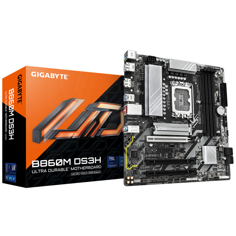 Gigabyte B860M DS3H | Processor family Intel | Processor socket LGA1851 | DDR5 | Supported hard disk drive interfaces M.2, SATA 