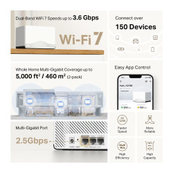 Mercusys BE3600 Whole Home Mesh Wi-Fi 7 System | Halo H27BE (2-pack) | 802.11ax | Ethernet LAN (RJ-45) ports 1 | Mesh Support Ye