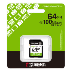 Kingston Canvas Select Plus | 64 GB | SD | Flash memory class Class 10, UHS-I, U1/U3, Video Class 10/30