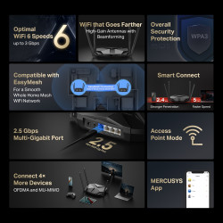 Mercusys AX3000 Dual-Band Wi-Fi 6 Router | MR85X | 802.11ax | Ethernet LAN (RJ-45) ports 3 | Mesh Support Yes | MU-MiMO No | No 