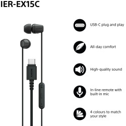 Sony Earbuds | IER EX15C | Wired | In-ear | Microphone | Black