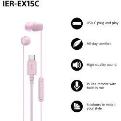 Sony Earbuds | IER EX15C | Wired | In-ear | Microphone | Pink