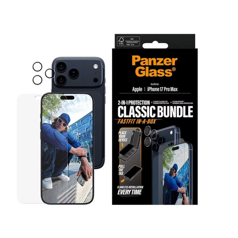 PanzerGlass 2-in-1 Classic Bundle | Screen Protector/Lens protector | Apple | iPhone 17 Pro Max | Transparent
