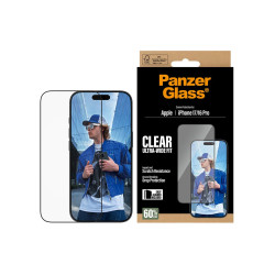 PanzerGlass Screen protector | Apple | iPhone 16 Pro/iPhone 17 | Glass | Transparent | Ultra-Wide Fit w. EasyAligner