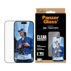PanzerGlass Screen protector | Apple | iPhone 16 Pro/iPhone 17 | Glass | Transparent | Ultra-Wide Fit w. EasyAligner