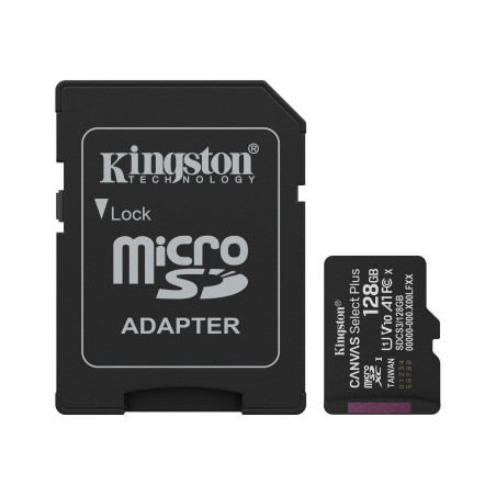 Kingston Canvas Select Plus | 128 GB | microSD | Flash memory class Class 10, UHS-I, U1/U3, video class 10/30, A1