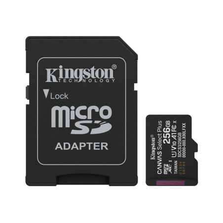 Kingston Canvas Select Plus | 256 GB | microSD | Flash memory class Class 10, UHS-I, U1/U3, video class 10/30, A1