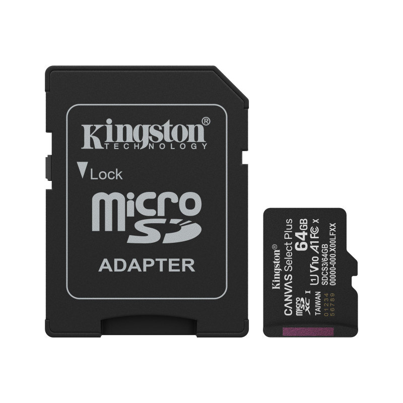 Kingston Canvas Select Plus | 64 GB | microSD | Flash memory class Class 10, UHS-I, U1/U3, video class 10/30, A1