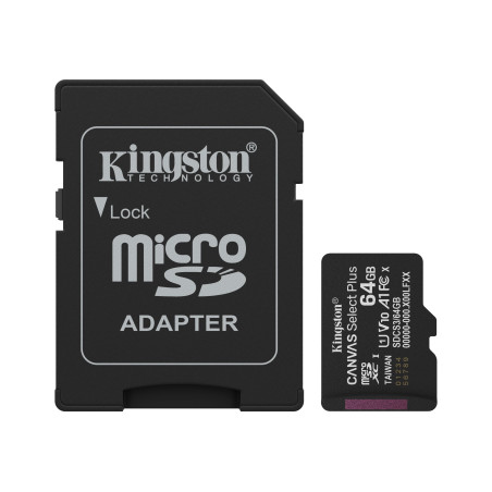 Kingston Canvas Select Plus | 64 GB | microSD | Flash memory class Class 10, UHS-I, U1/U3, video class 10/30, A1