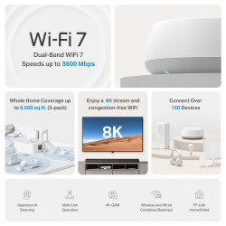 TP-LINK BE3600 Whole Home Mesh WiFi 7 System (2-pack) | Deco BE22 | 802.11ax | Ethernet LAN (RJ-45) ports 2 | Mesh Support Yes |