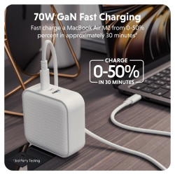 Hyper HyperJuice 70W USB-C GaN Travel Charger, White | HJ1003WHWWGL