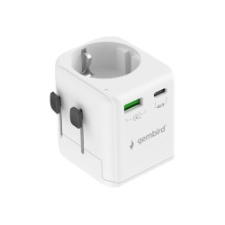 Gembird Grounded universal travel power adapter, 20 W | TPA-EU1A1C20-01-W