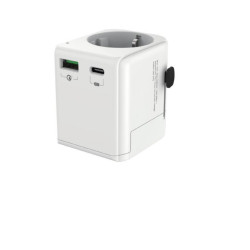 Gembird Grounded universal travel power adapter, 20 W | TPA-EU1A1C20-01-W