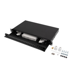 Lanberg Rackmount 19" 1U Fiber Patch panel 24xSC Simplex/24XLC Duplex Black with Accessories | FOP1-24SS-LDB