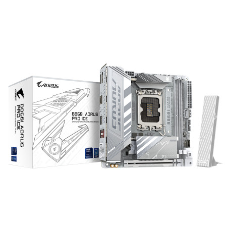 Gigabyte B860I AORUS PRO ICE | Processor family Intel | Processor socket LGA1851 | DDR5 | Supported hard disk drive interfaces S