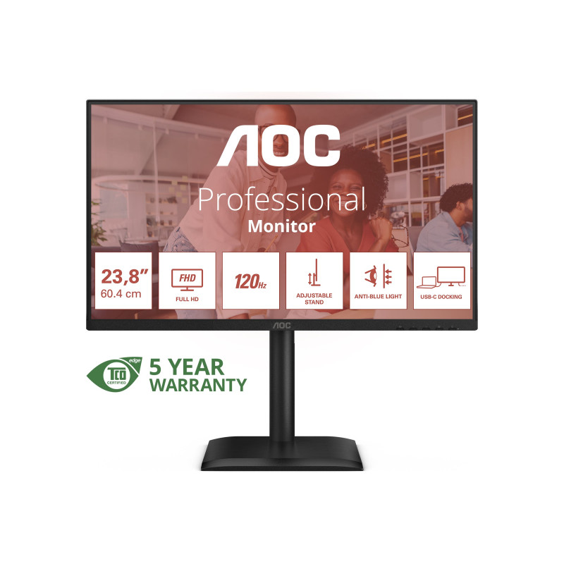 AOC 24E4CV | 23.8 " | IPS | FHD | 16:9 | 120 Hz | 4 ms | 1920 x 1080 pixels | 300 cd/m | Black
