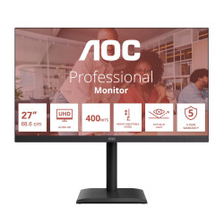 AOC U27E4CV | 27 " | IPS | UHD | 16:9 | 60 Hz | 4 ms | 3840 x 2160 pixels | 400 cd/m | HDMI ports quantity 2 | Black