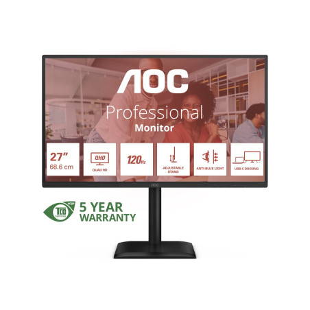 AOC Q27E4CV | 27 " | IPS | QHD | 16:9 | 120 Hz | 4 ms | 2560 x 1440 pixels | 350 cd/m | HDMI ports quantity 1 | Black