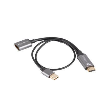 Lanberg HDMI (M) to Displayport (F) Adapter 4K on cable 20cm, Silver | AD-HD-DP-02