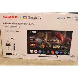 SALE OUT. Sharp 43GR8265E 43 (108cm) 4K Ultra HD QLED Smart Google Frameless TV, 144Hz, Dolby Vision IQ, Dolby Atmos, Harman/Kar