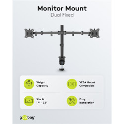 Goobay Dual Monitor Mount Flex | Swivel, Tilt, Rotation | 17-32 " | Maximum weight (capacity) 8 kg | Black