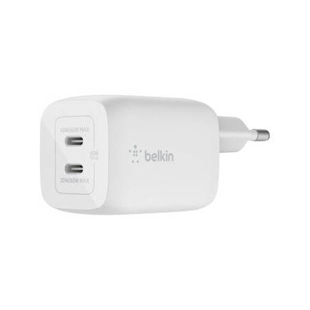 Belkin USB-C GaN PD PPS Dual Wall Charger, 65W | WCH013vfWH