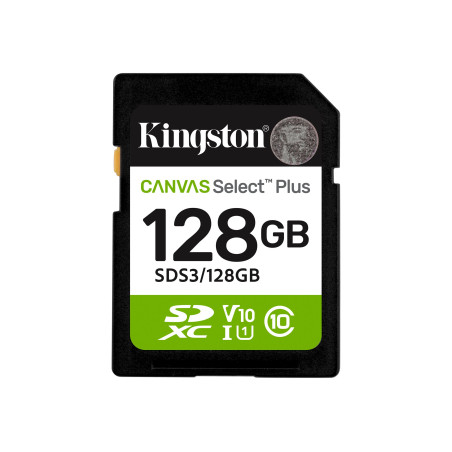 Kingston Canvas Select Plus | 128 GB | SD | Flash memory class Class 10, UHS-I, U1/U3, Video Class 10/30