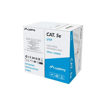 Lanberg | LAN Cable Cat.5E 305M Solid CCA Grey Fluke Passed | LCU5-15CC-0305-S