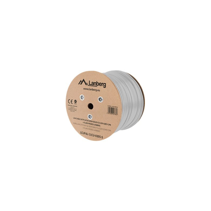 Lanberg | LAN Cable CAT.6A UFTP 305M Solid CU LSZH Grey CPR + Fluke Passed | LCUF6L-11CU-0305-S