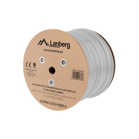Lanberg | LAN Cable CAT.6A UFTP 305M Solid CU LSZH Grey CPR + Fluke Passed | LCUF6L-11CU-0305-S