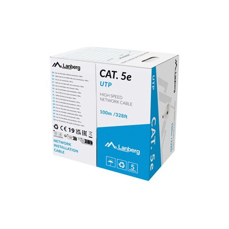 Lanberg | LAN Cable CAT.5E UTP 100M Solid CU Grey Fluke Passed | LCU5-12CU-0100-S