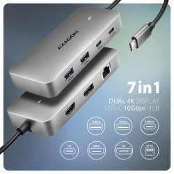 AXAGON USB-C 10Gbps DUAL 4K DISPLAY 7in1 hub | HMC-CUB83X2