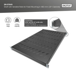 Digitus Shelf with Variable Rails for Fixed Mounting in 483 mm (19") Cabinets | DN-97649