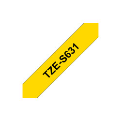 Brother | TZe-S631 Strong Adhesive Laminated Tape | Black on Yellow | TZe | 8 m | 1.2 cm