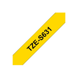 Brother | TZe-S631 Strong Adhesive Laminated Tape | Black on Yellow | TZe | 8 m | 1.2 cm