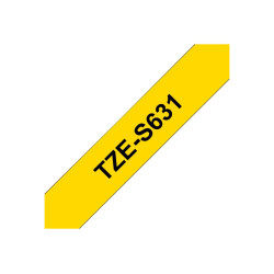 Brother | TZe-S631 Strong Adhesive Laminated Tape | Black on Yellow | TZe | 8 m | 1.2 cm