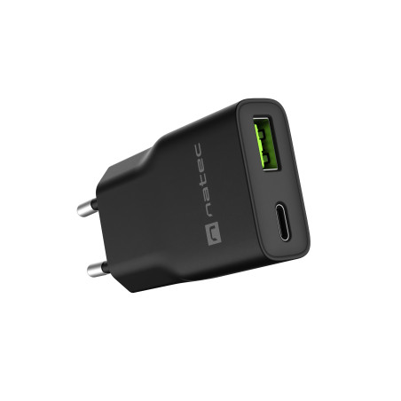 Natec Ribera USB Charger Gan Slim USB 1X USB-A + 1X USB-C 20W | NUC-2377
