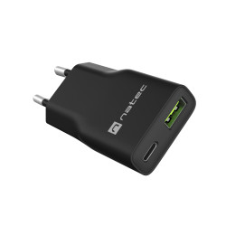 Natec Ribera USB Charger Gan Slim USB 1X USB-A + 1X USB-C 20W | NUC-2377