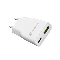 Natec Ribera USB Charger Gan Slim USB 1X USB-A + 1X USB-C 20W | NUC-2376