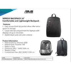 Asus | NEREUS | Fits up to size 16 " | Backpack | Black