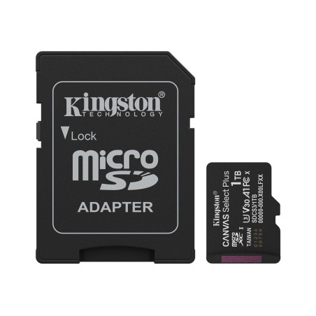Kingston Memory card | Canvas Select Plus | 1000 GB | microSD | Flash memory class Class 10, UHS-I, U1/U3, video class 10/30, A1