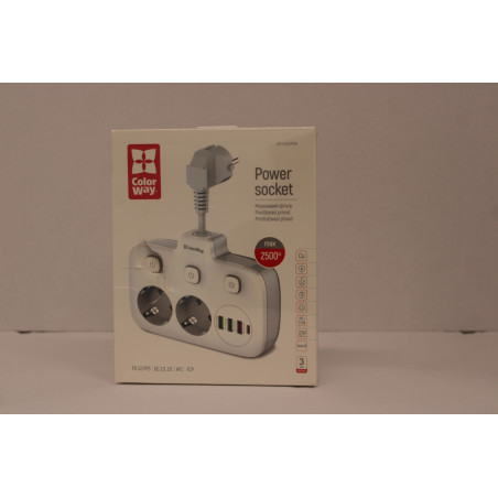 SALE OUT. ColorWay CW-CHE24PDW Power Socket: 2xEU plugs/3xUSB-A/1xUSB-C White 2.5M | ColorWay Power Socket | CW-CHE24PDW | DAMAG