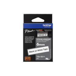 Brother | TZe-S211 Strong Adhesive Laminated Tape | Black on White | TZe | 8 m | 6 cm