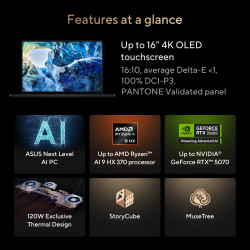 Asus ProArt P16 H7606WP-SR231X | Nano Black | 16 " | OLED | Touchscreen | 3K | 2880 x 1800 pixels | 120 Hz | Glossy | AMD Ryzen 