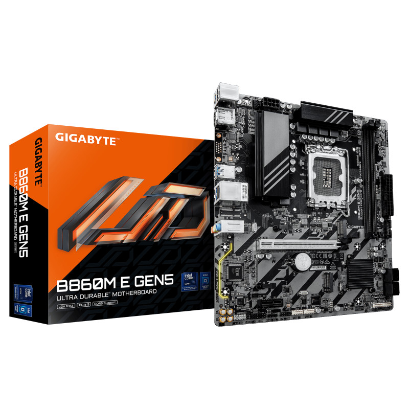 Gigabyte B860M E GEN5 | Processor family Intel | Processor socket LGA1851 | DDR5 | Number of SATA connectors 4 | Supported hard 