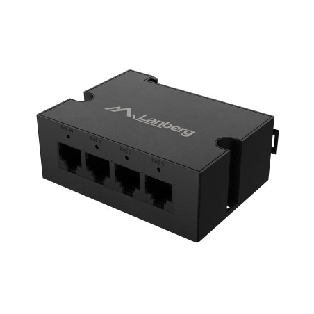 Lanberg Switch PoE Extender 1xIn 3xOut Fast Ethernet Din Rail at 30W metal clips | DIN-FE4-AT-30W