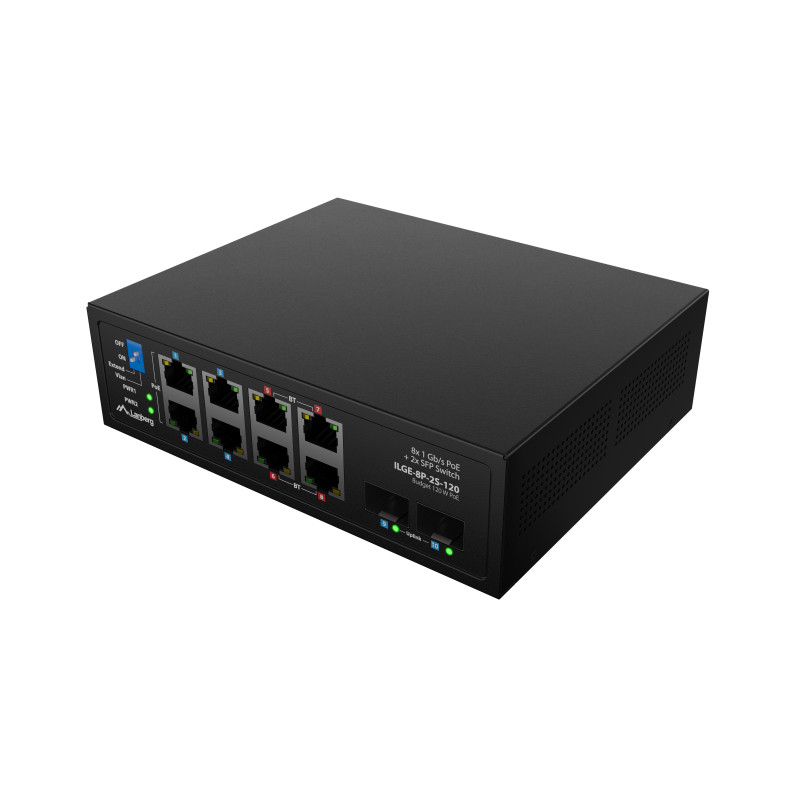 Lanberg Switch PoE 4xBT 4xAT 4xSFP Din Unmanagment Gigabit Ethernet | ILGE-8P-2S-120 | Unmanaged | Din rail